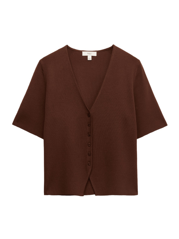 Marks & Spencer Rozpínací kardigan úzkeho strihu s výstrihom do V Marks & Spencer hnedá