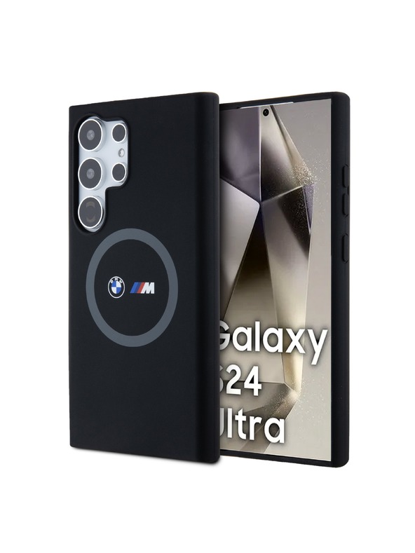BMW BMW M Printed Round and Logo Magsafe Silikonový kryt pre Samsung Galaxy S24 Ultra Black