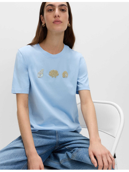 Marks & Spencer Zdobené tričko z čistej bavlny Marks & Spencer modrá