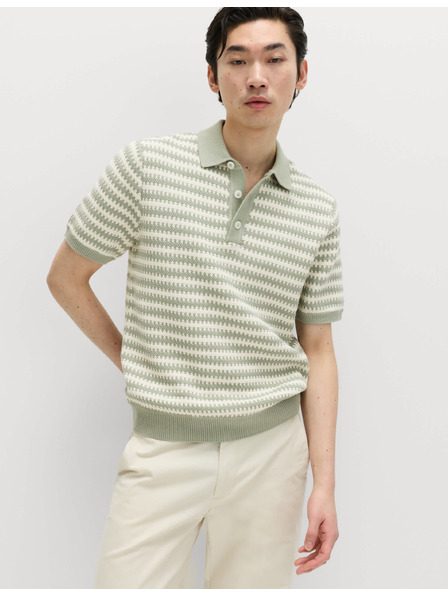 Marks & Spencer Pruhovaná pletená polokošeľa s textúrou, z čistej bavlny Marks & Spencer zelená