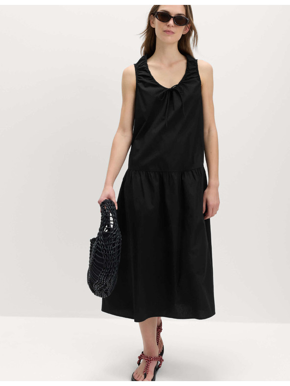 Marks & Spencer Nabírané midi šaty s viazaním, z čistej bavlny Marks & Spencer čierna