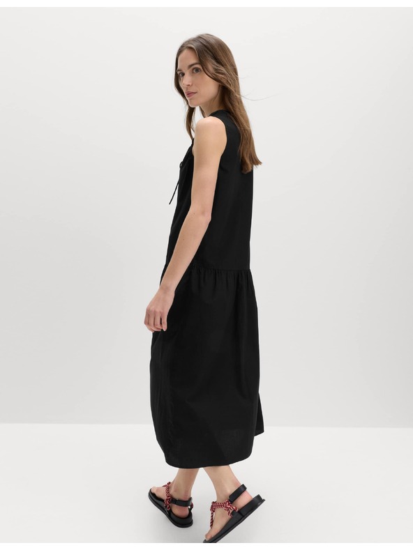 Marks & Spencer Nabírané midi šaty s viazaním, z čistej bavlny Marks & Spencer čierna
