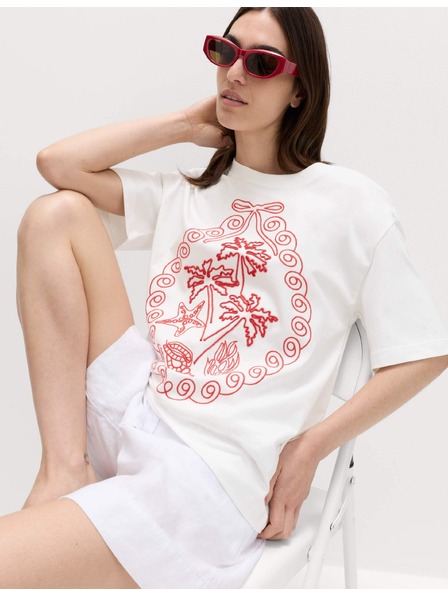 Marks & Spencer Oversized tričko s grafikou z čistej bavlny Marks & Spencer biela