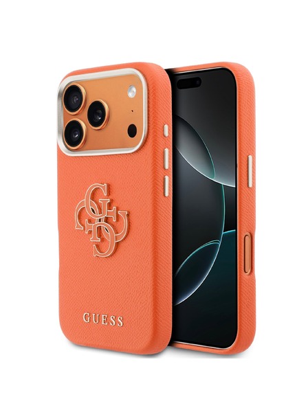 Guess Guess PU Grained 4G Resin Metal Logo Zadný Kryt pre iPhone 17 Pro Orange