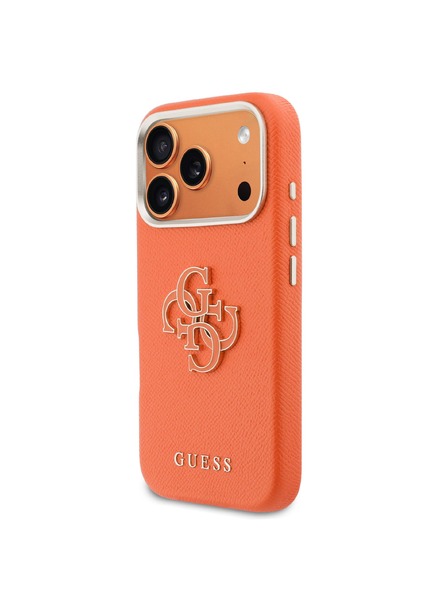 Guess Guess PU Grained 4G Resin Metal Logo Zadný Kryt pre iPhone 17 Pro Orange