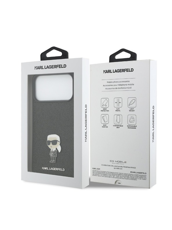 Karl Lagerfeld Karl Lagerfeld Fixed Glitter Metal Ikonik Zadný Kryt pre iPhone 17 Pro Max Black