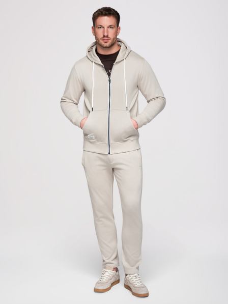 Ombre Clothing Pánska tepláková súprava: mikina s kapucňou a rozopínacím – béžová V1 Z23 Ombre Clothing