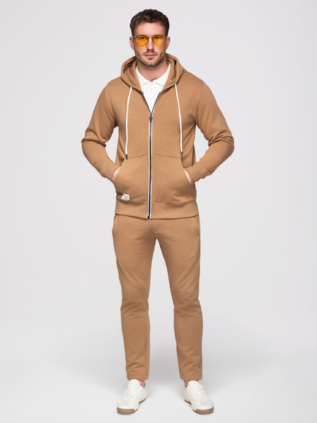 Ombre Clothing Pánska tepláková súprava: mikina s kapucňou a rozopínacím – hnedá V2 Z23 Ombre Clothing