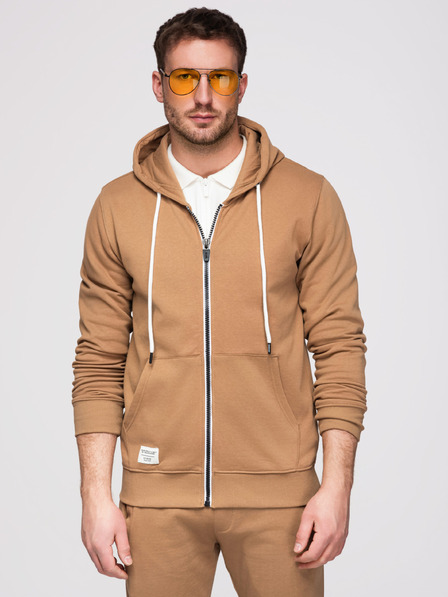 Ombre Clothing Pánska tepláková súprava: mikina s kapucňou a rozopínacím – hnedá V2 Z23 Ombre Clothing