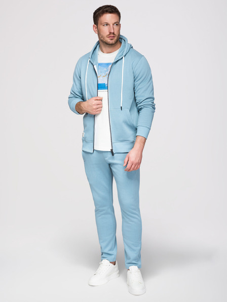Ombre Clothing Pánska tepláková súprava: mikina s kapucňou a rozopínacím – svetlo modrá V7 Z23 Ombre Clothing