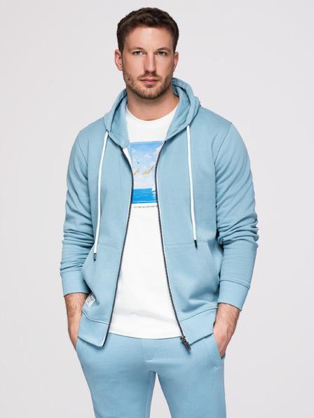 Ombre Clothing Pánska tepláková súprava: mikina s kapucňou a rozopínacím – svetlo modrá V7 Z23 Ombre Clothing