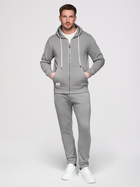 Ombre Clothing Pánska tepláková súprava: mikina s kapucňou a rozopínacím – sivá V8 Z23 Ombre Clothing
