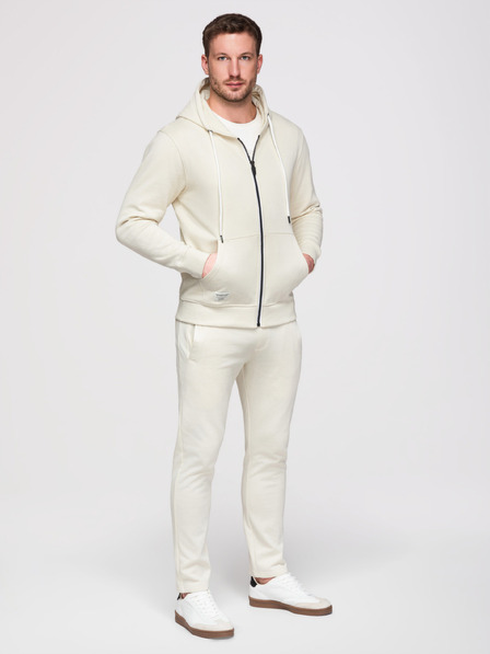 Ombre Clothing Pánska tepláková súprava: mikina s kapucňou a rozopínacím – krémová V11 Z23 Ombre Clothing