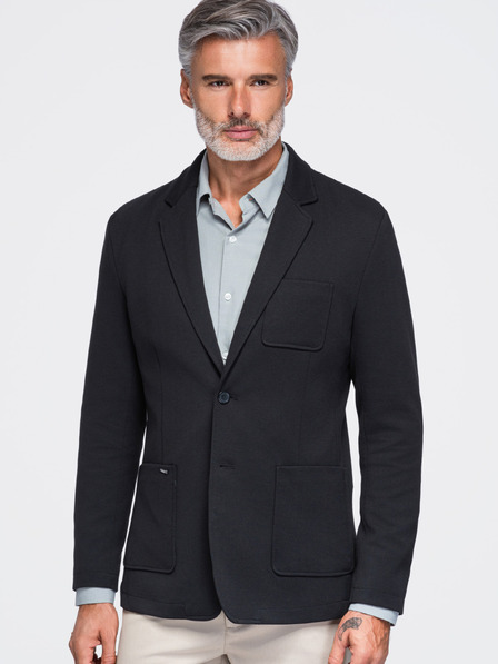 Ombre Clothing Pánske sako SLIM z úpletu s jemnou štruktúrou – čierne V2 M165 Ombre Clothing