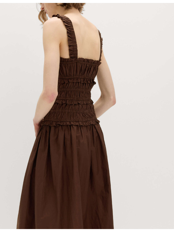 Marks & Spencer Vrásené midi šaty so zvýrazneným pásom, z čistej bavlny Marks & Spencer hnedá