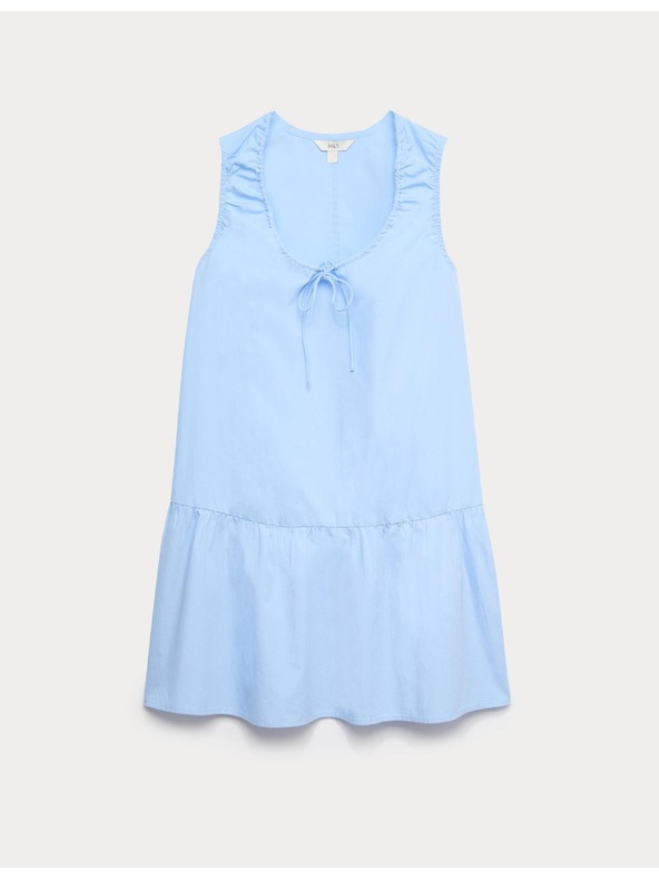 Marks & Spencer Vrstvené mini šaty s viazaním u krku, z čistej bavlny Marks & Spencer modrá