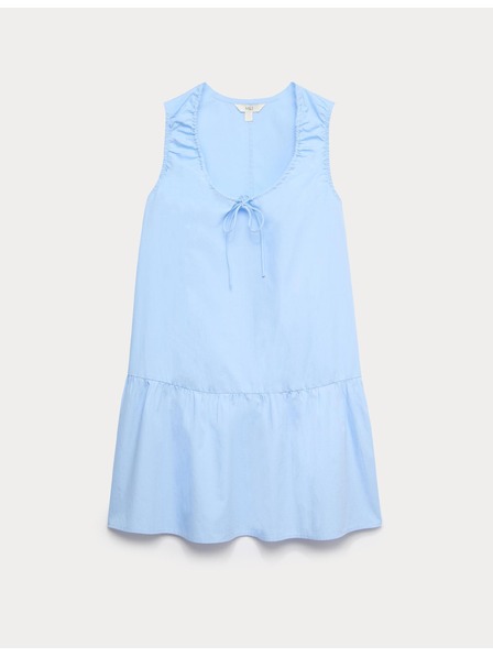 Marks & Spencer Vrstvené mini šaty s viazaním u krku, z čistej bavlny Marks & Spencer modrá