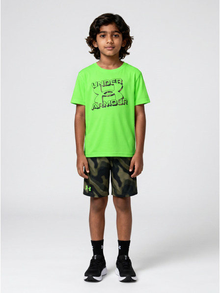 Under Armour Chlapčenský set Under Armour UA TECH PRINTED SS SHORT SET-GRN