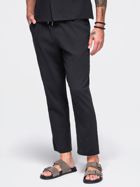 Ombre Clothing Ľahké pánske štruktúrované bavlnené nohavice – čierne V2 OM-PACP-0312 Ombre Clothing