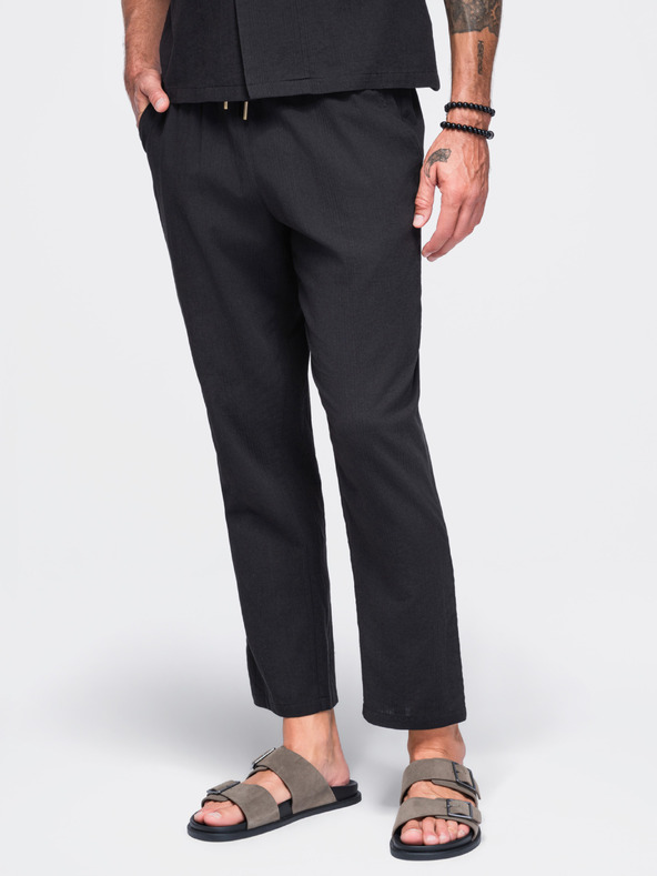Ombre Clothing Ľahké pánske štruktúrované bavlnené nohavice – čierne V2 OM-PACP-0312 Ombre Clothing