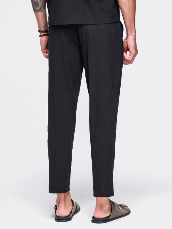 Ombre Clothing Ľahké pánske štruktúrované bavlnené nohavice – čierne V2 OM-PACP-0312 Ombre Clothing