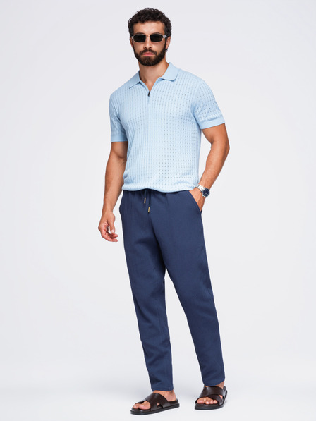 Ombre Clothing Pánske bavlnené štruktúrované nohavice REGULAR FIT – tmavo modré V1 OM-PACP-0310 Ombre Clothing