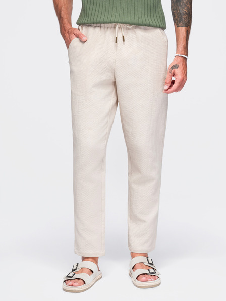 Ombre Clothing Pánske bavlnené nohavice so štruktúrovaným strihom REGULAR FIT – slonová kosť V2 OM-PACP-0310 Ombre Clothing