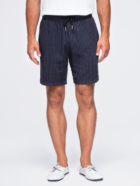 Ombre Clothing Pánske viskózovo-ľanové šortky REGULAR FIT s prúžkami – tmavo modré V2 OM-SRCS-0208 Ombre Clothing