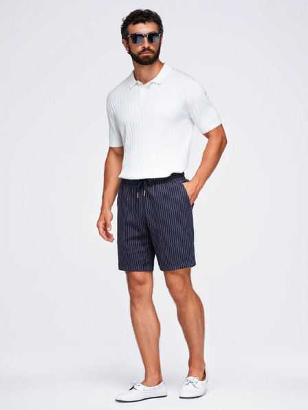 Ombre Clothing Pánske viskózovo-ľanové šortky REGULAR FIT s prúžkami – tmavo modré V2 OM-SRCS-0208 Ombre Clothing