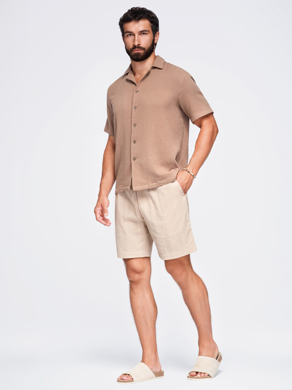 Ombre Clothing Pánske štruktúrované bavlnené šortky – svetlo hnedé V1 OM-SRCS-0209 Ombre Clothing