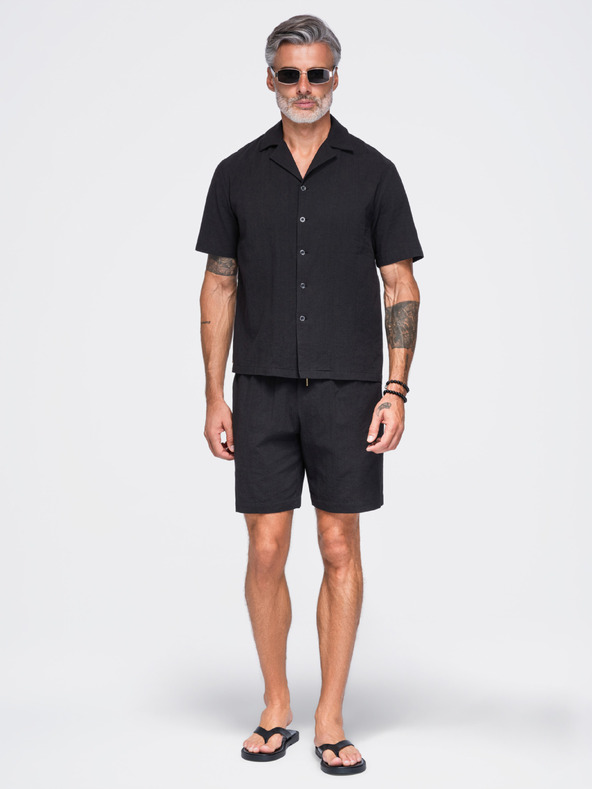 Ombre Clothing Pánske bavlnené šortky so štruktúrovaným vzorom – čierne V2 OM-SRCS-0209 Ombre Clothing