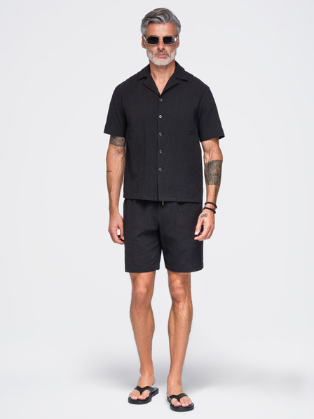Ombre Clothing Pánske bavlnené šortky so štruktúrovaným vzorom – čierne V2 OM-SRCS-0209 Ombre Clothing