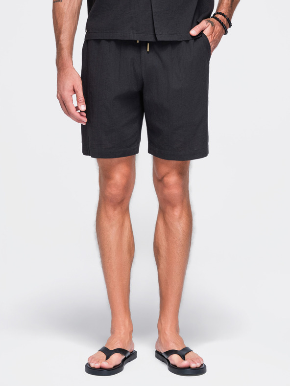 Ombre Clothing Pánske bavlnené šortky so štruktúrovaným vzorom – čierne V2 OM-SRCS-0209 Ombre Clothing