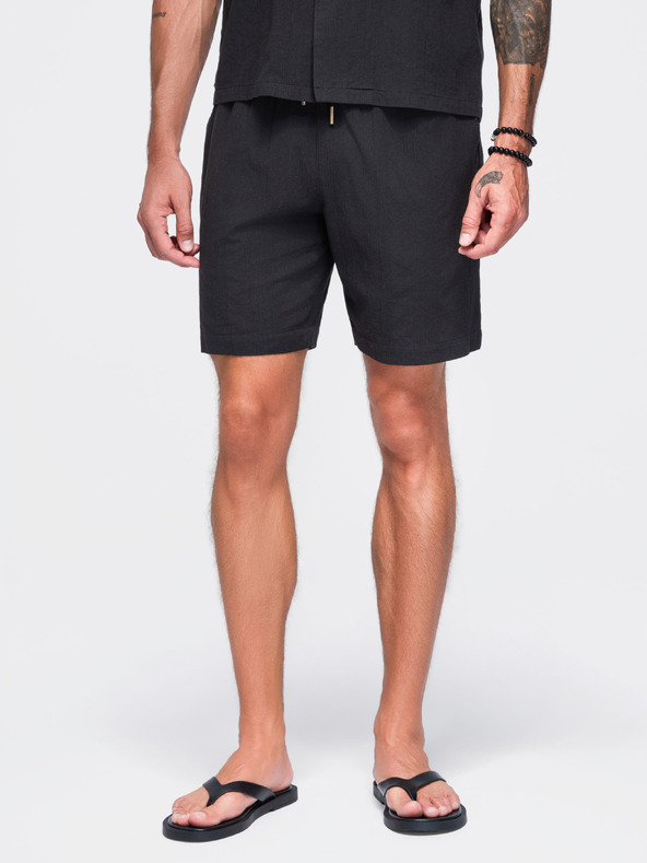 Ombre Clothing Pánske bavlnené šortky so štruktúrovaným vzorom – čierne V2 OM-SRCS-0209 Ombre Clothing