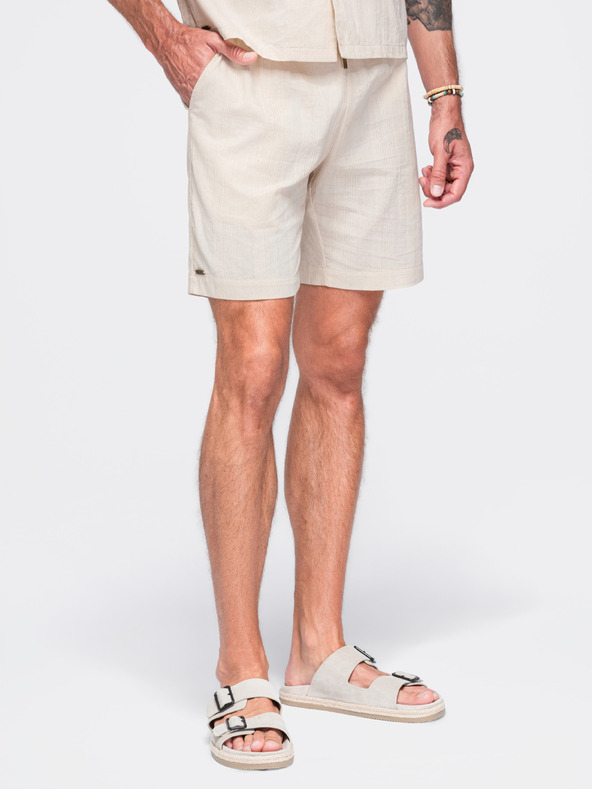 Ombre Clothing Pánske štruktúrované bavlnené šortky – krémové V3 OM-SRCS-0209 Ombre Clothing