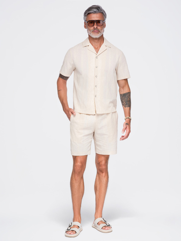 Ombre Clothing Pánske štruktúrované bavlnené šortky – krémové V3 OM-SRCS-0209 Ombre Clothing