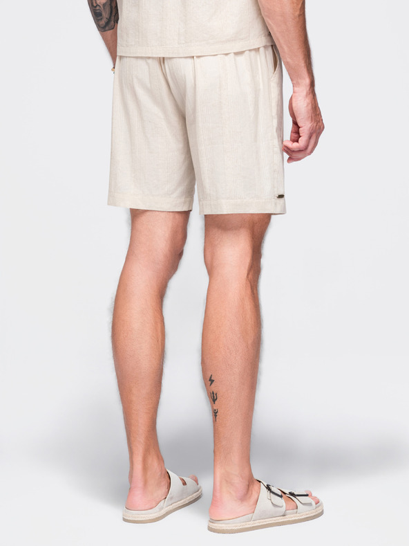 Ombre Clothing Pánske štruktúrované bavlnené šortky – krémové V3 OM-SRCS-0209 Ombre Clothing
