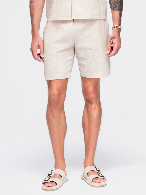 Ombre Clothing Pánske štruktúrované bavlnené šortky – krémové V3 OM-SRCS-0209 Ombre Clothing