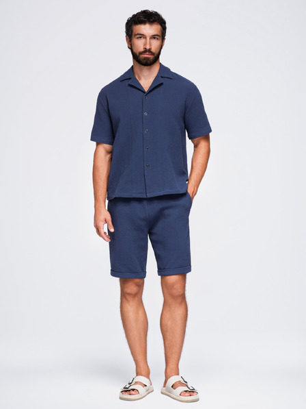 Ombre Clothing Pánske šortky zo štruktúrovanej bavlny – tmavomodré V1 OM-SRCS-0207 Ombre Clothing