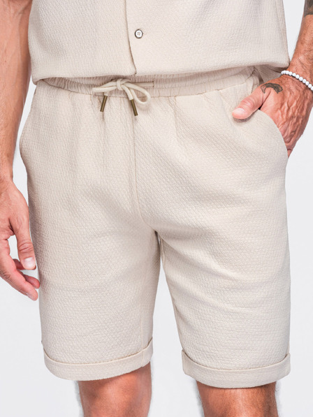 Ombre Clothing Pánske šortky zo štruktúrovanej bavlny – krémové V2 OM-SRCS-0207 Ombre Clothing