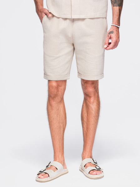 Ombre Clothing Pánske šortky zo štruktúrovanej bavlny – krémové V2 OM-SRCS-0207 Ombre Clothing