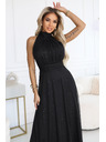 numoco VERONICA luxusné dlhé šaty s brokátovým akcentom a elegantným strihom - čierne