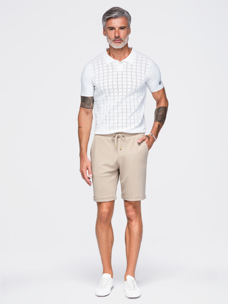 Ombre Clothing Viskózové pánske šortky s gumou v páse – béžové V3 OM-SRCS-0206 Ombre Clothing