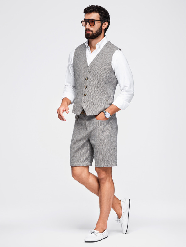 Ombre Clothing Pánske štruktúrované šortky REGULAR FIT – hnedý melír V1 OM-SRCS-0189 Ombre Clothing