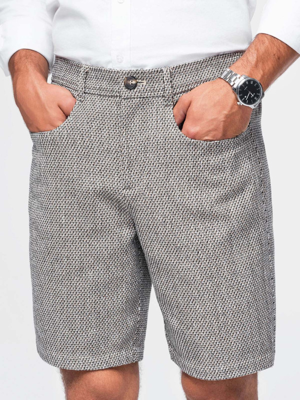 Ombre Clothing Pánske štruktúrované šortky REGULAR FIT – hnedý melír V1 OM-SRCS-0189 Ombre Clothing