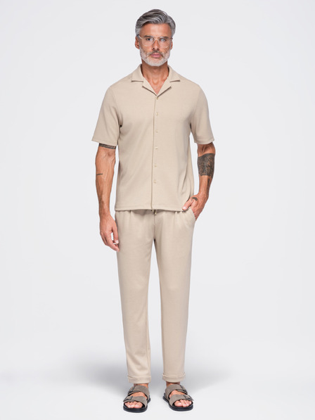 Ombre Clothing Pánske viskózové nohavice typu chino s gumou v páse – béžové V3 OM-PACP-0306 Ombre Clothing