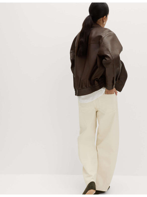 Marks & Spencer Kožená bunda bomber s golierom z patinovanej kože Marks & Spencer hnedá
