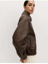 Marks & Spencer Kožená bunda bomber s golierom z patinovanej kože Marks & Spencer hnedá