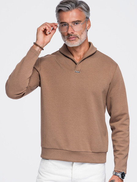 Ombre Clothing Pánska mikina bez zapínania s ohrnutým límcom – hnedá V2 OM-SSNZ-0262 Ombre Clothing