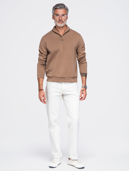 Ombre Clothing Pánska mikina bez zapínania s ohrnutým límcom – hnedá V2 OM-SSNZ-0262 Ombre Clothing